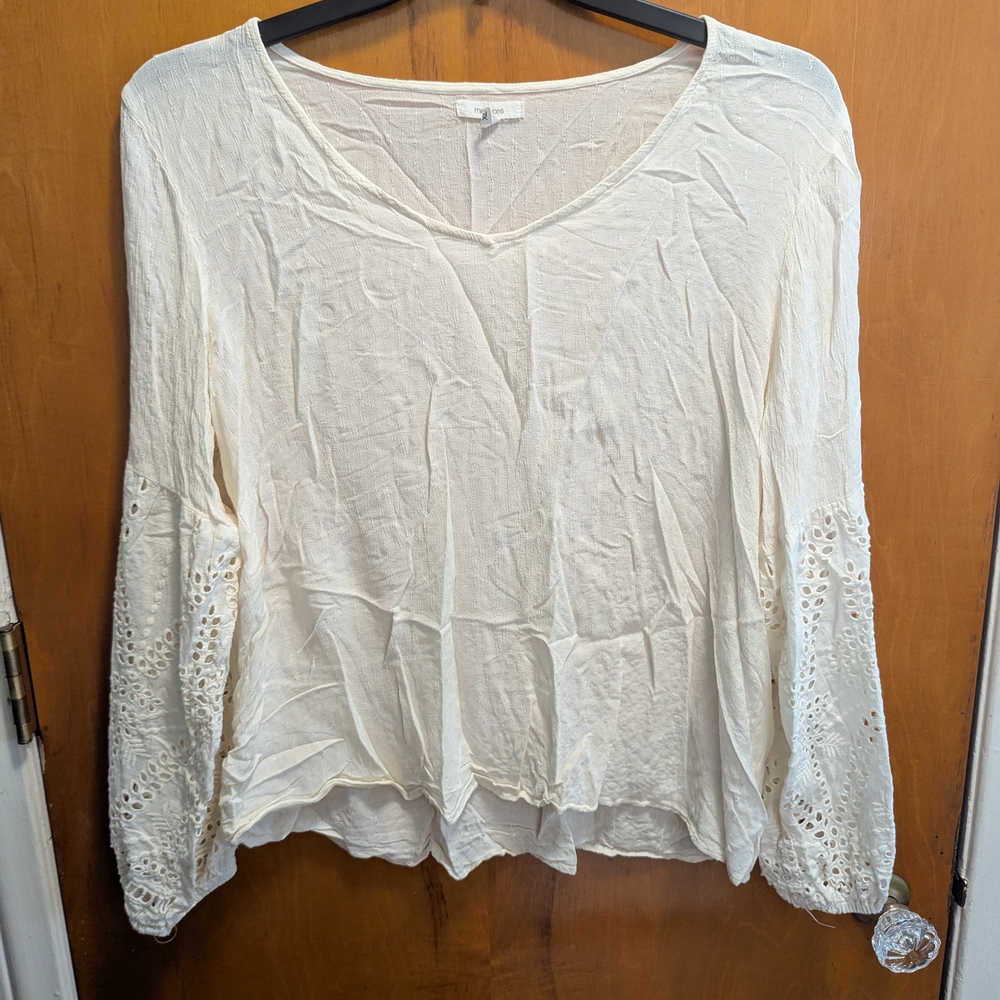 Maurices Cream Blouse with Eyelet Sleeves